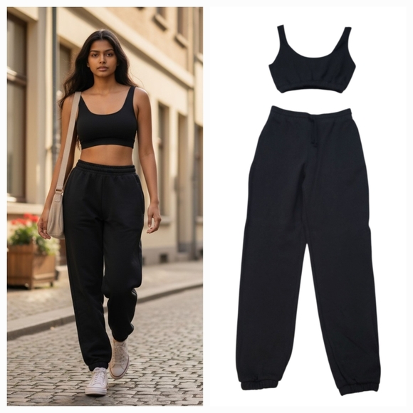 Forever 21 Pants - NEW Forever 21 Black Sweatshirt Crop Top & High Rise Sweatpants 2 PC Set Medium